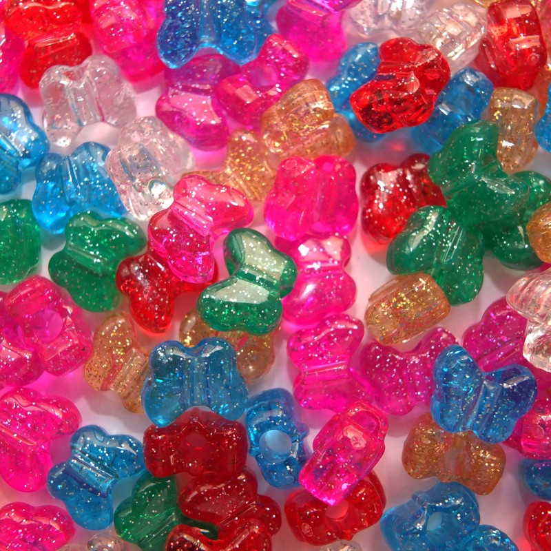 Butterfly Beads Glitter Sparkle Large Hole Multi Mix Made in