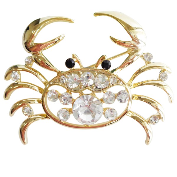 Navachi 18k Gold Plated White Crystal Sea Crab Az7311 Brooch