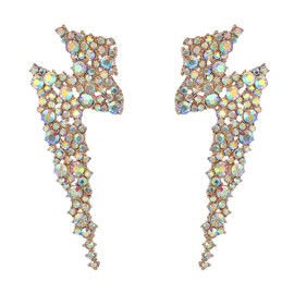 Exaggerated Shiny Rhinestone Flash Drop Dangle Earrings Lightning Bolt Statement Earrings Heavens Cloud Nature Weather Party Jewelry-gold