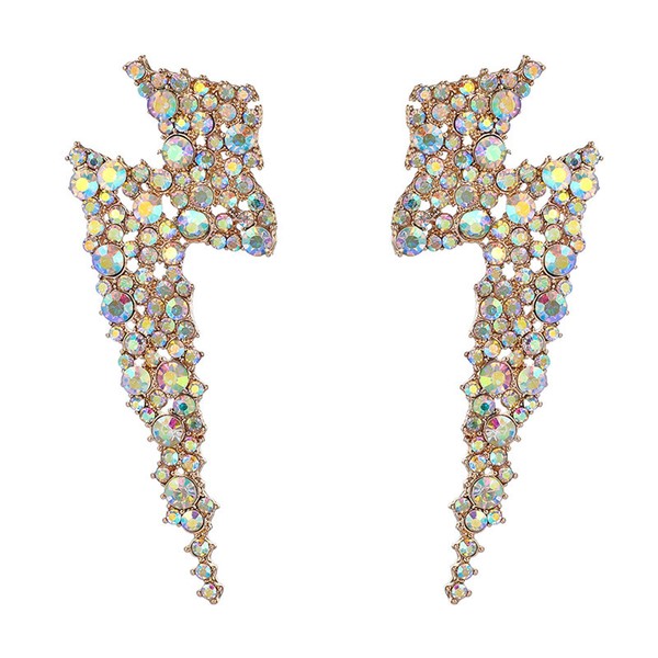 Exaggerated Shiny Rhinestone Flash Drop Dangle Earrings Lightning Bolt Statement