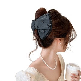 mefeny Hair Clip, Ribbon, Large Hair Clip, Hair Clip, Firmly Curled, Adulty, Cute, Stylish, Elegant, Half Up, Long Hair, Semi-Long, Korean, Wedding, Graduation Ceremony, Gray