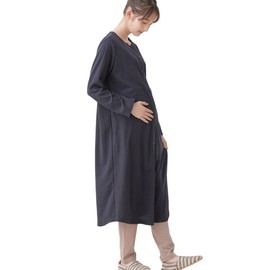 Angelibe 10038 Maternity Pajamas, Nursing Clothes, Open Front, Waffle Dress, Pregnancy, Postpartum, Sheeting Leggings, 2-Way Pregnancy Clothes, Long Sleeve, Hospitalization, Top and Bottom Set, navy