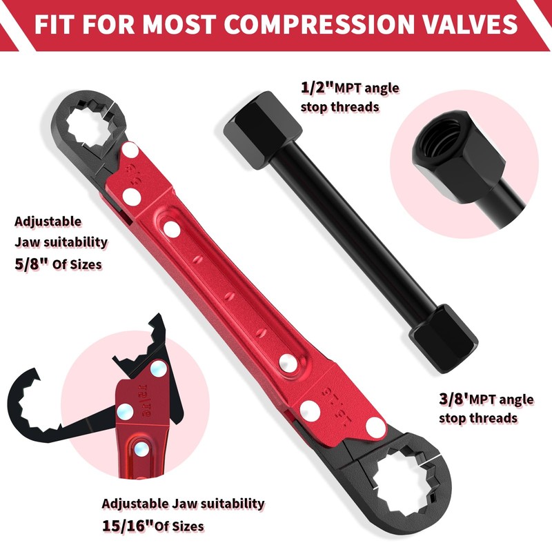 LAISGOO Plumbing Tools, Angle Stop Wrench Angle-On Wrench kit, plumbers