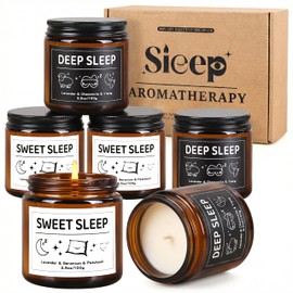 6 Pack Scented Candles Gift Set, 21 oz Natural Soy Wax Glass Jar Sleep Candles for Home, Lavender & Chamomile for Stress Relief, Relaxation Gifts for Women & Men