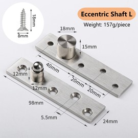 Niuhong 360 Degree Stainless Steel Concealed Swivel Hinges Door Hinges with Accessories Screw Hinges Door Cabinets Doors Pivot-Hinge (Silver, L)