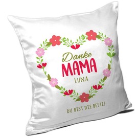 Eurofoto Cushion for Mother's Day with Name Luna and Beautiful Motif - Danke Mama - Du bist die Beste - Mum Cushion Gift Idea for Mothers