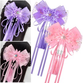 Vodolo Hair Bows,2PCS Elegant Hair Accessories for Women Girls,Cute Pink Purple Satin Bows Hair Clips Hair Ribbons,Silk Hair Ribbons Bow Hairclip,Adult Bow Barrette Christmas Birthday Gifts