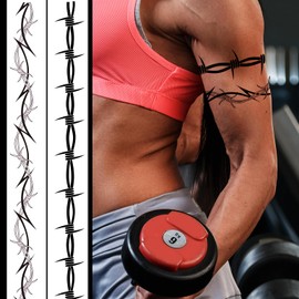 9-Sheet Variety Pack of Large Barbed Wire Temporary Tattoos, Long Barbed Wire Armbands Tattoo Stickers for Adults Kids (1.2x13.3 Inches)