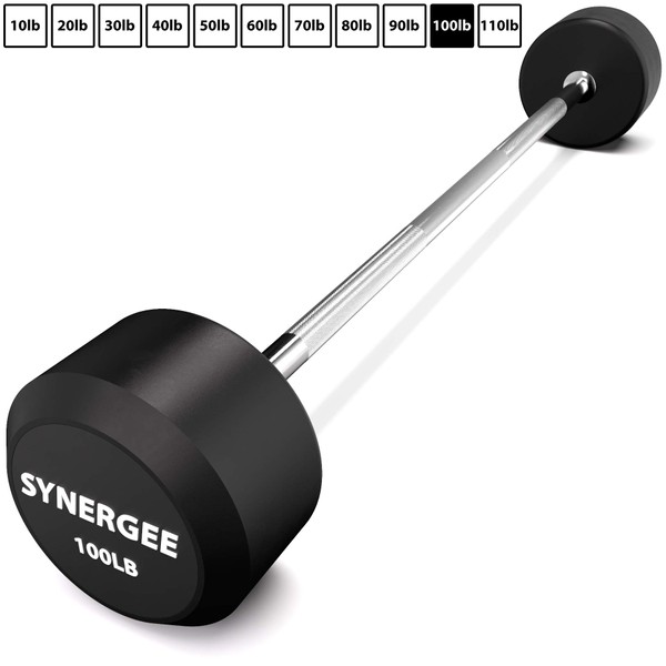Synergee Fixed 10LB Barbell - Pre Weighted Straight Steel Bar with Rubber Weights - Fixed Weight