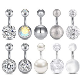 JFORYOU 1/4 Inch Short Belly Button Rings 14G 6mm Stainless Steel Short Belly Navel Button Rings 10 PCS for Women Men