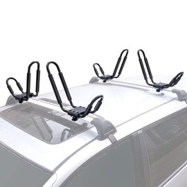 XCAR Universal 2 Pairs Kayak Roof Rack for Surfboard Paddleboard Canoe SUP Boat Skiboard- Rooftop J Bars Carriers Holders for Vehicle Car SUV - Roof Top Mount Kayaks Carrier with 4pcs Straps