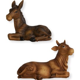 FADEDA 2 x ox and donkey, height: 4 cm, hand-painted, detailed nativity figures, Christmas table decoration, nativity accessories