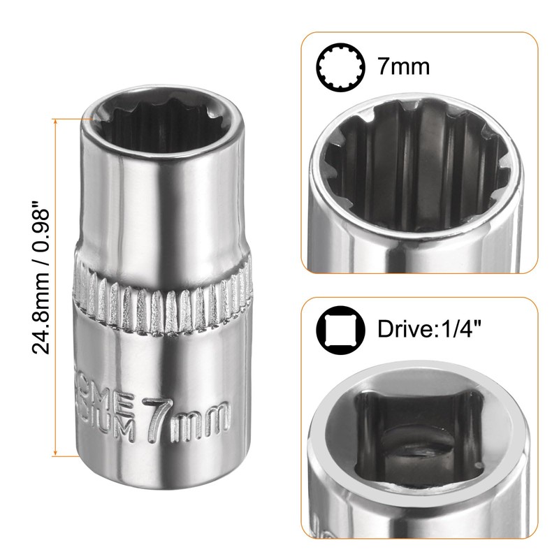 sourcing map 2pcs 12 Points Socket 1/4" Drive 7mm Metric