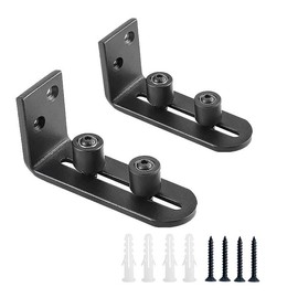 Floor Guide Adjustable,2Packs Sliding Barn Door Floor Guide, Roller Bottom Lay-Flat,Wall-Mounted,Black