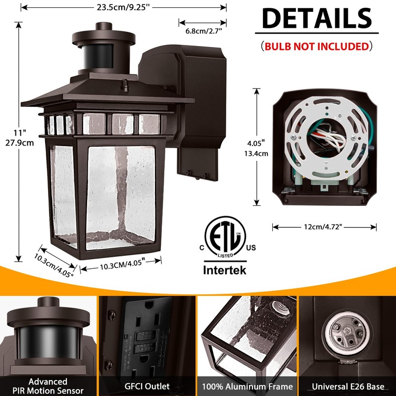 APOTO 2 Pack Porch Lights with GFCI Outlet,Bronze Dusk to