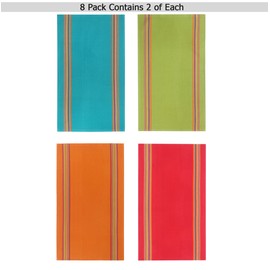 COTTON CRAFT Salsa Stripe Kitchen Towel - Set of 8 Pure Cotton Absorbent Waffle Weave Dish Towel Dish Cloth - Low Lint Reusable Drying Towels - Restaurant Bar Cleaning Kitchen Hand Towel -16x28 Multi