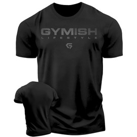 Gymish Lifestyle Gym Workout Shirts for Men Motivational Weight Lifting T-Shirt (XL, Black on Black)