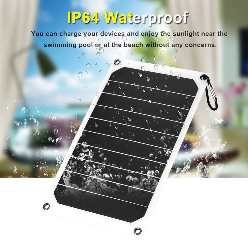 5V 10W USB Solar Panel, IP64 Waterproof Portable Solar Charging