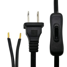 BCQLI Lamp Cord has Button Switch,Plug,Stripped Ends Ready for Wiring,6 Feet Black