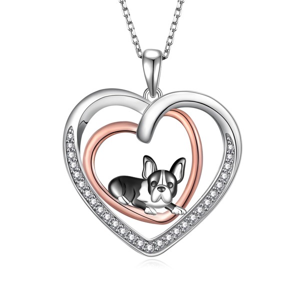 Daixiya Boston Terrier Necklace 925 Sterling Silver Dog Pendant Necklace
