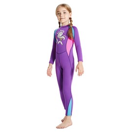 ILAVSUN Kids Wetsuit Girl - 2.5mm Neoprene Full Body Thermal Wet Suits Short Sleeve One Piece Swimsuit Back Zipper Keep Warm for Diving Scuba Snorkeling Swimming Surfing Cold Water Sports XXL Purple