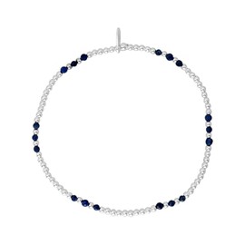 Silverly Sterling Silver Lapis Lazuli Stretch Bracelet - Stacking Beaded Ball Bracelets for Women - Elastic Blue Bead Design - Boho September Birthstone Gift - 925 Silver Gemstone Jewellery