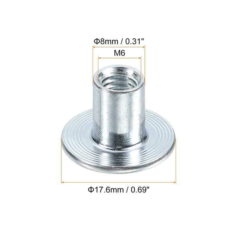 uxcell M6 T-Nuts, 24pcs Carbon Steel Tee Nut Round Base