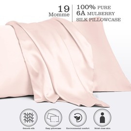 Silk Pillowcase for Hair and Skin, Silk Pillow Cases for Women, Soft Breathable Smooth Mulberry Silk Queen Size Pillowcase Set of 2, Cooling Pillow Cases Silk Pillow Covers with Zipper, Misty Rose