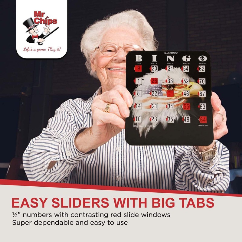 MR CHIPS Jam-Proof Fingertip Bingo Cards with Sliding Windows 25