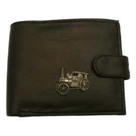 Steam Engine Black Leather Mens Wallet RFID Protection 350