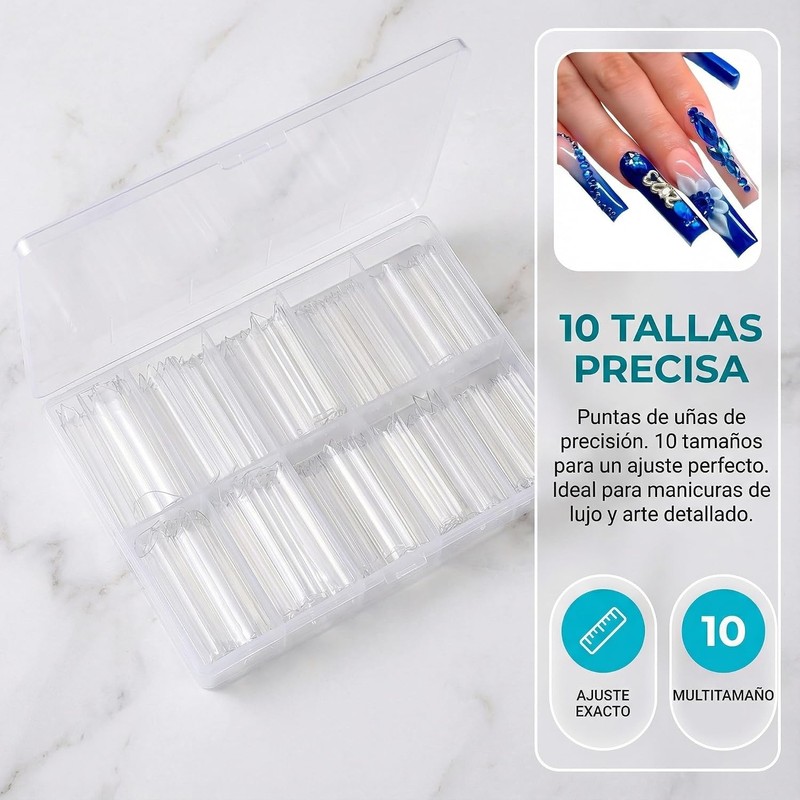 Nivofu 200Pcs Puntas de Uñas Postizas Curvadas en C Largas,
