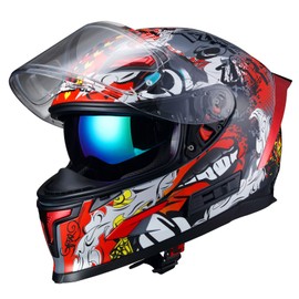 BEON Full Face Motorcycle Helmet, Street Bike Helmet with Clear&Tinted Visors and Multiple Vents, Motocross Casco DOT Approved for Adult Men Women, S-XL (S, Glossy Beast)