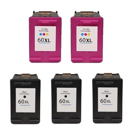WOC Remanufactured Ink Cartridge Replacement for HP 60 / 60XL (CC640WN / CC641WN / CC643WN / CC644WN) (Jumbo: 55-73% Higher Yield) (5-Pack: 3X Black + 2X Tri-Color)