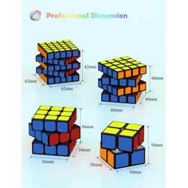 ROXENDA Magic Cube Set, Speed Cube Set with 2 x 2, 3 x 3, 4 x 4, 5 x 5 Rubik's Cube with Gift Box, Secret Tutorial for Speed Cube (Sticker Cube)