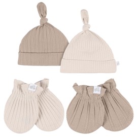 Just Born 4 Piece Baby Hat and Mittens - Tan
