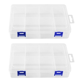 Ehuihuan Pack of 2 Compartments Storage Box, Sorting Boxes for Small Parts, 8 Compartments, Plastic Sorting Box, Transparent, Adjustable Storage Box Organiser for Earrings, Jewellery, Beads, Sewing