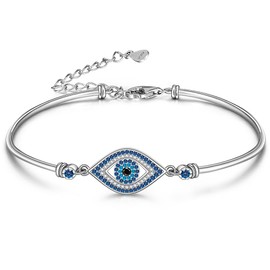 Evil Eye Bracelet for Women Sterling Silver 925 Turkish Greek Blue Evil Eye Bracelets Jewelry Bangle