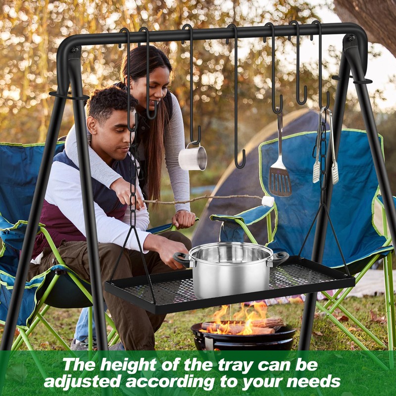 Campfire Swing Grill Stand Adjustable Campfire Cooking Equipment Camping Accessories