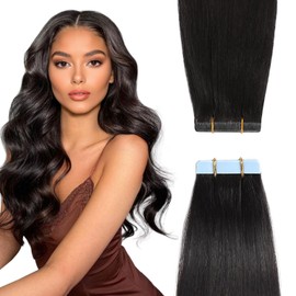 YILITE Invisible Tape-In Real Hair Extensions, Natural Black, 30 cm, 20 Pieces, 40 g, Straight, Remy Real Human Hair, Tape-In Silky Hair Extensions (30 cm, #1B Natural Black)