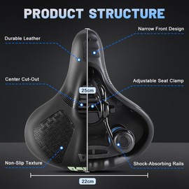 ZIMAOER Comfortable Bicycle Saddle with Highly Reflective Pattern - Ergonomic and Breathable Bike Seat for Men & Women, Memory Foam, Shock Absorbing Steel Struts, Waterproof PU Leather