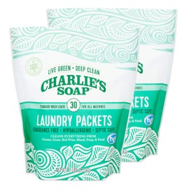 Charlie's Soap - Unscented Powdered Laundry Packets 30 Count (2 Pack 60 Total Loads)