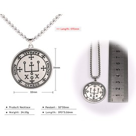 VASSAGO Stainless Steel Talisman of Archangel Raphael Sigil Necklace Angel Magic Round Charm Engraving Amulet Wide Chain for Men and Women