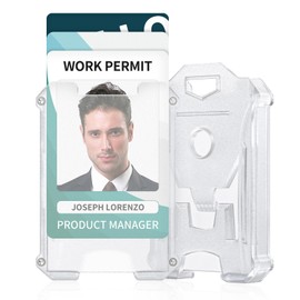 Uniclife 2 Pack Transparent Heavy Duty Badge Holder Vertical Hard Plastic Case with Clear Window and Tight Clip Stable Card Protector Tactical ID Card Holder for Office School ID Cards Proximity Cards