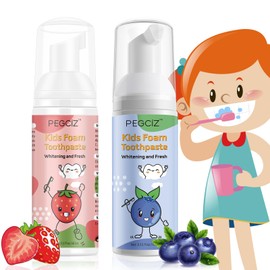 Foam Toothpaste Kids, Kids Foam Toothpaste, Toddler Toothpaste with Low Fluoride for U Shaped Toothbrush, Children Oral Cleaning for Ages 3 Plus (2PCS, Watermelon+Blueberry)