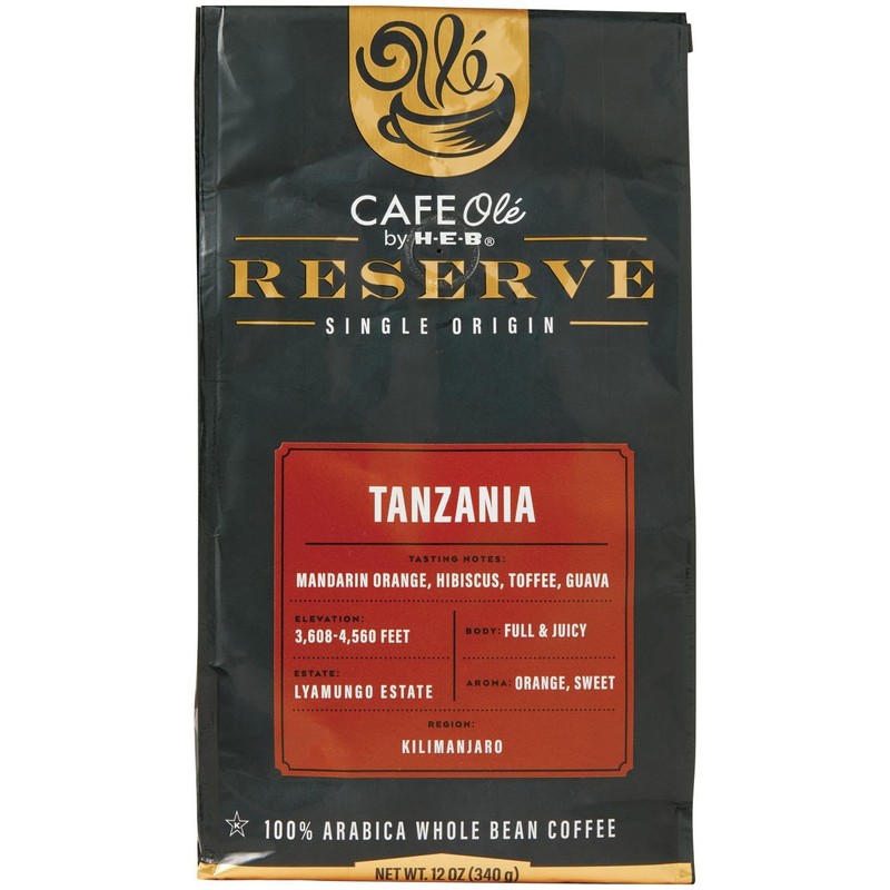 CAFE Ole Reserve Tanzania Whole Bean Coffee Single Origin by