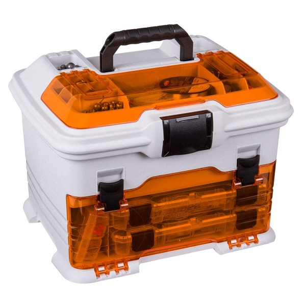Flambeau Outdoors T4P Pro Multiloader, Portable Fishing & Tackle Storage Box with Zerust Anti-Corrosion Technology, White/Orange