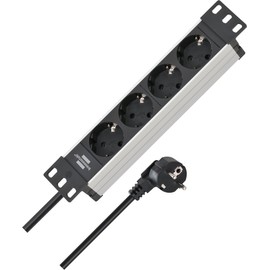 Brennenstuhl Alu-Line 10 Inch Power Strip 4-Way for Control Cabinets / Multiple Socket 10 Inch (2 m Cable, Earthing Contact Sockets in 45° Arrangement)