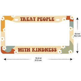 2Pcs Treat People with Kindness License Plate Frames Cover Holders Stainless Steel License Plate Cover with Screw Caps Cover and Screwdriver Set - 2-Hole for Girl Women Treat People with Kindness