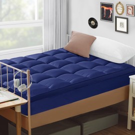 Mattress Topper Twin XL Size, CYMULA PillowTop Mattress Pad Cover for Dorm College Bed Hospital Back Pain, Cooling Mattress Protector Extra Thick Firm Soft Fill with 8-21 Inch Deep Pocket,39"x80"Navy