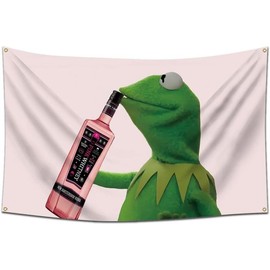 Arbinger Kermit Sipping Pink Whitney Flag 3x5ft Banner Funny Tapestry for College Dorm - Size: 60x90